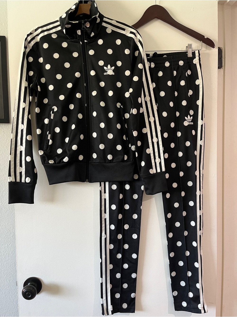adidas Black and White Polka Dot womens Sweatpants & Jacket Set